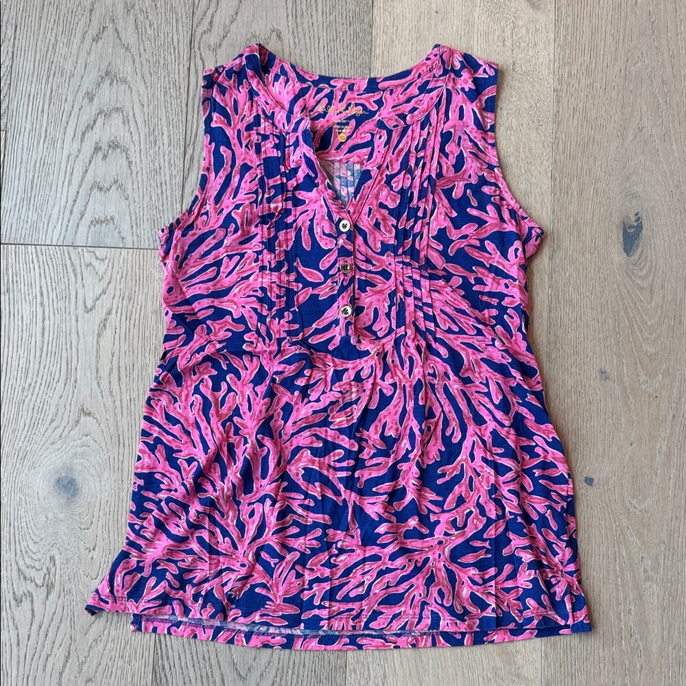 Lilly Pulitzer Sleeveless Top/Tunic – Pink & Blue Coral Reef Print, XS, EUC